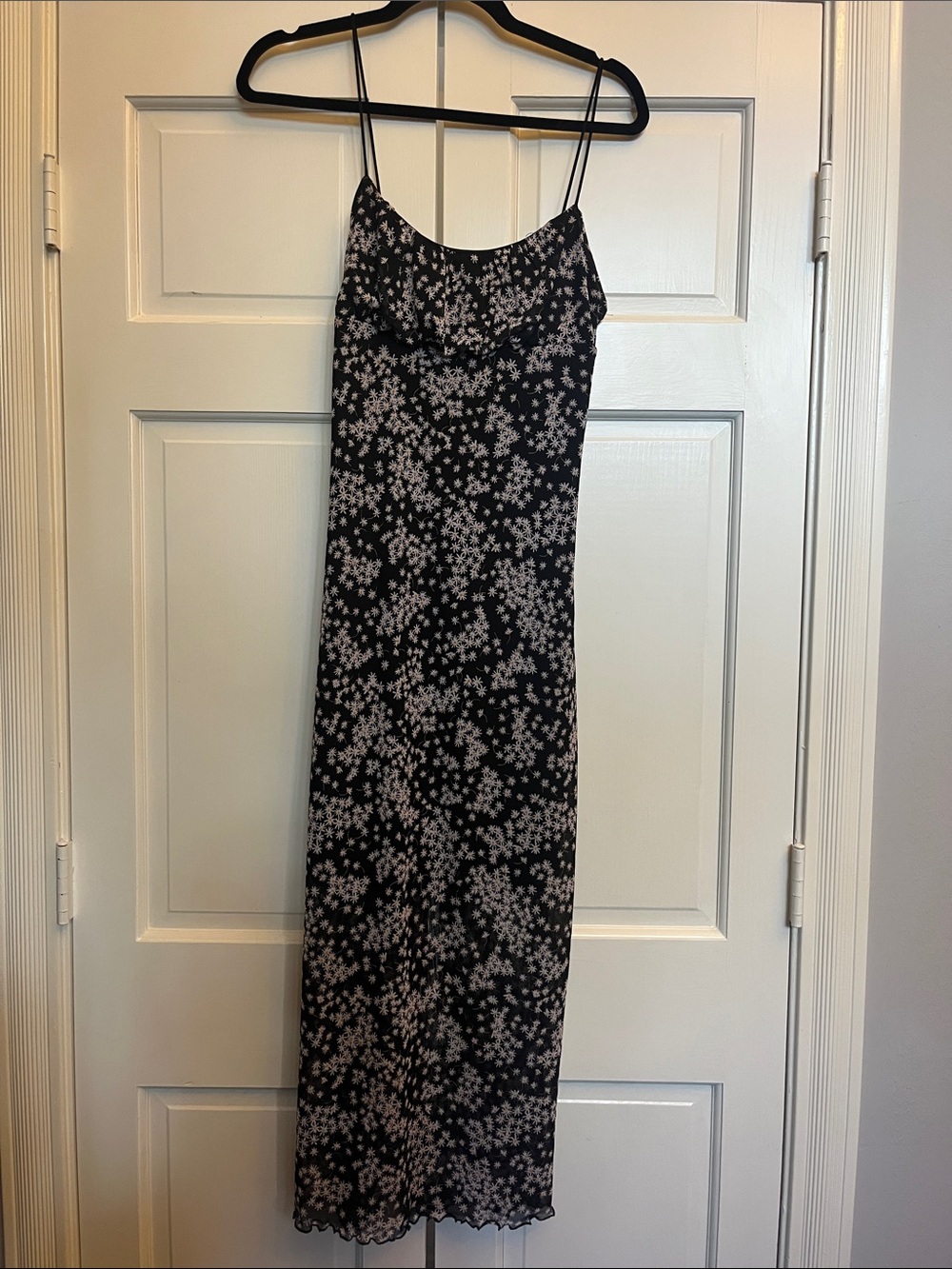 Ultra Flirt Black Maxi Slip Dress with Light white Floral Print